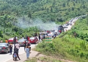 Photos: Moving fuel tanker catches fire at Ayensukrom 