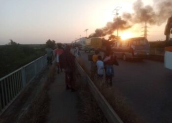 Two vehicles catch fire after head-on collision at Yapei